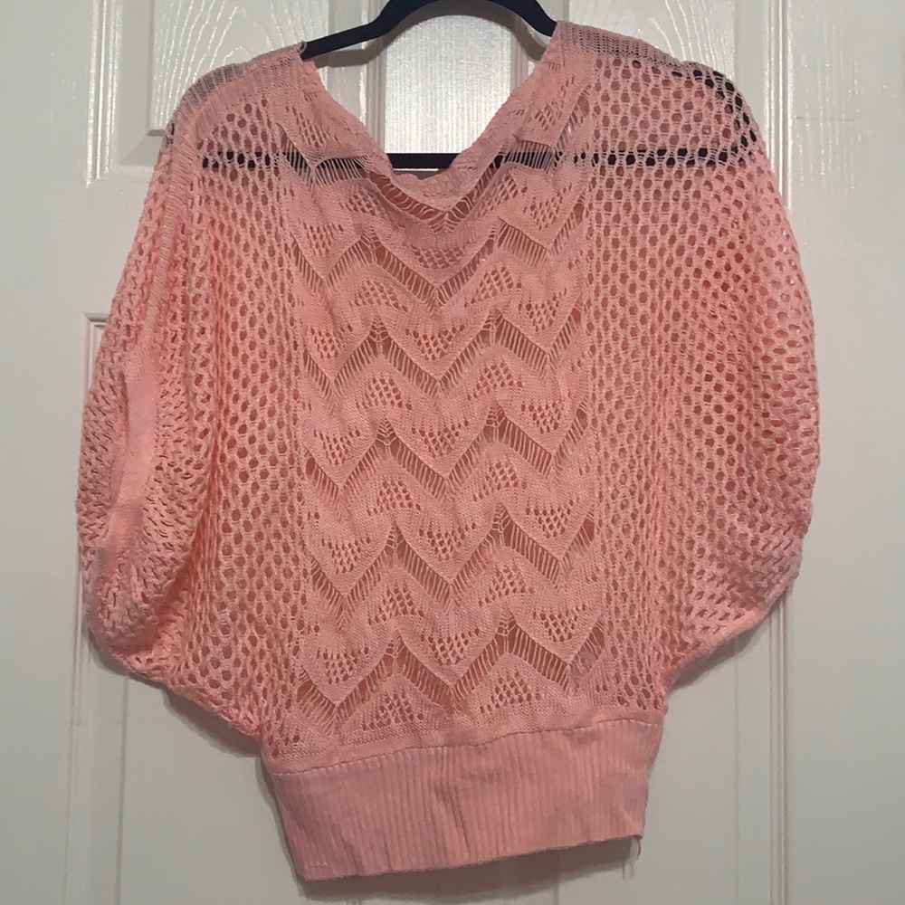 Pink Crochet Sweater Swim Suit Cover up
